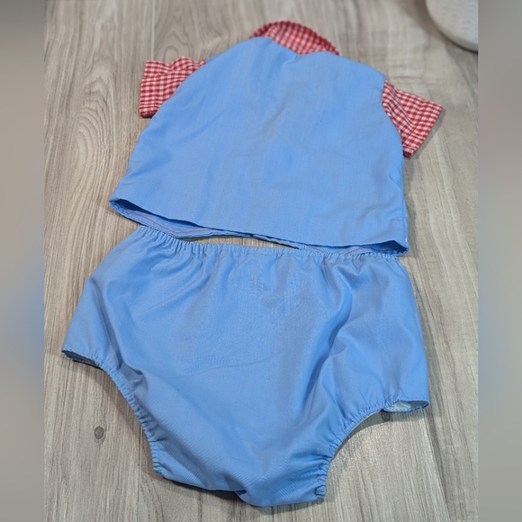 Vintage Newborn Mouse & Clock Gingham Top and Diaper Pants Cover Shorts - Picture 6 of 10